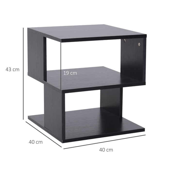 HOMCOM Set of 2 Side Table Square Coffee Table, Modern End Table with 2 Tier Storage Shelves for Living Room, Bedroom, Black