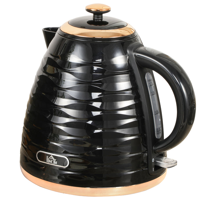 HOMCOM Electric Kettle, 1.7L, Fast Boil, 3kW Water Kettle with Removable Washable Anti-scale Filter, Auto Shut-off, 360° Swivel, BPA Free, Black Water Ripple Texture