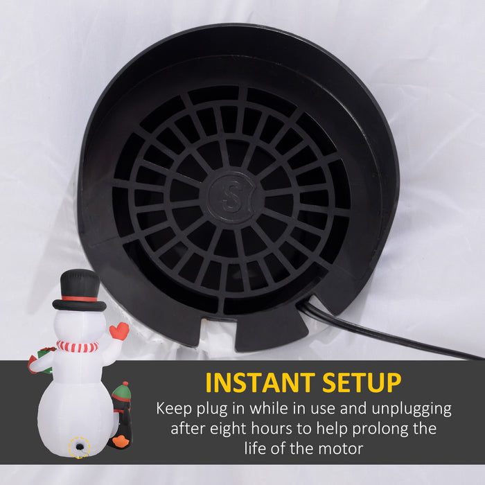 Outsunny 8FT Christmas Inflatable Snowman Holding Gift Box with Penguin, Christmas Blow Up Snowman with Rotating Colorful LED Light for Indoor, Outdoor, Party | Aosom UK