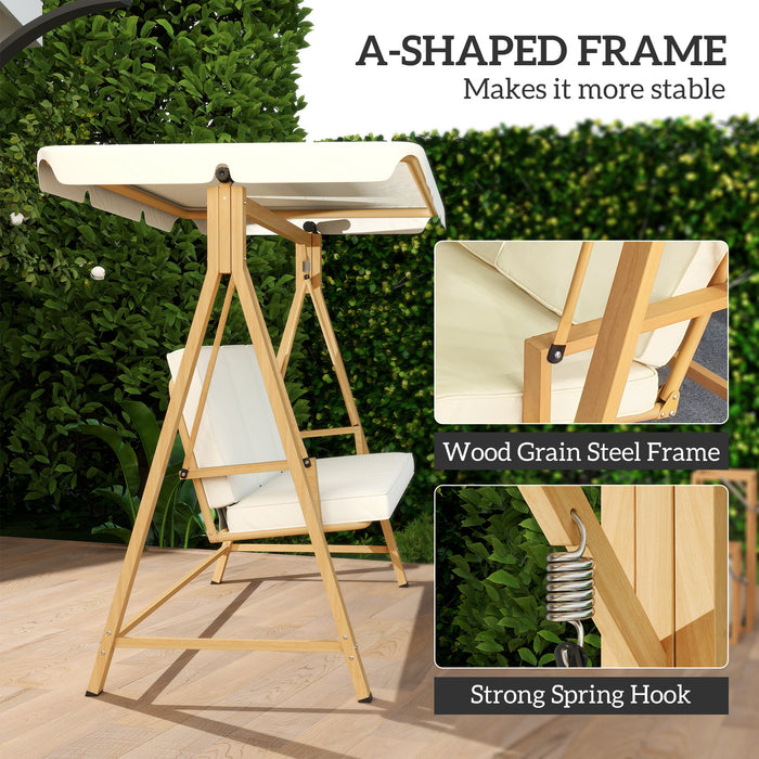 Outsunny Three-Seater Garden Swing Bench, with Adjustable Canopy - Beige