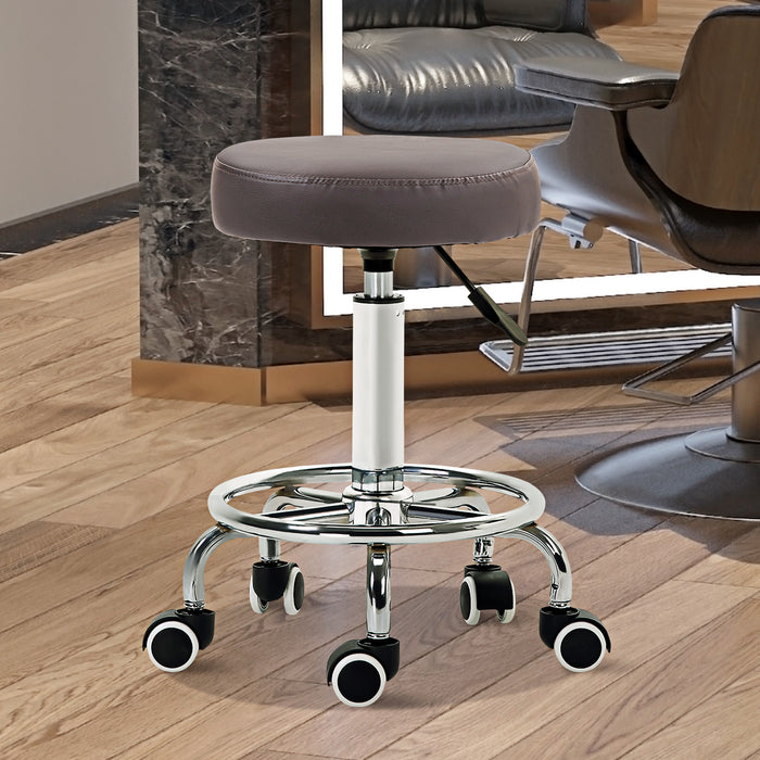 Height Adjustable PU Leather Rolling Stool - Swivel Chair with Wheels, Perfect for Salon and Spa - Ideal for Massage Therapists and Beauticians, Grey