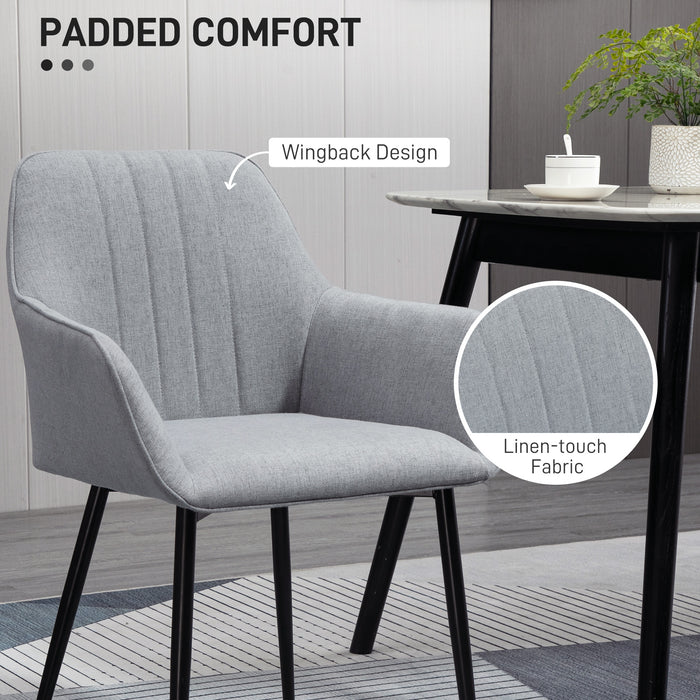 HOMCOM Dining Chairs Set of 4, Upholstered Linen Fabric Kitchen Chairs with Metal Legs for Living Room Dining Room, Light Grey