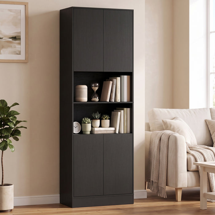 HOMCOM 170 cm Kitchen Pantry Cabinet, Freestanding Storage Cabinet with Soft-Close Hinges, Black Wood Effect