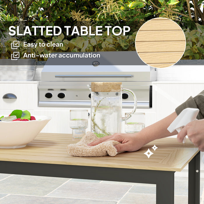 Outsunny Garden Dining Table, 175 x 78 x 75 cm Rectangle Outdoor Table for 6 People with Slatted Table Top, Metal Frame, for Balcony, Deck, Teak