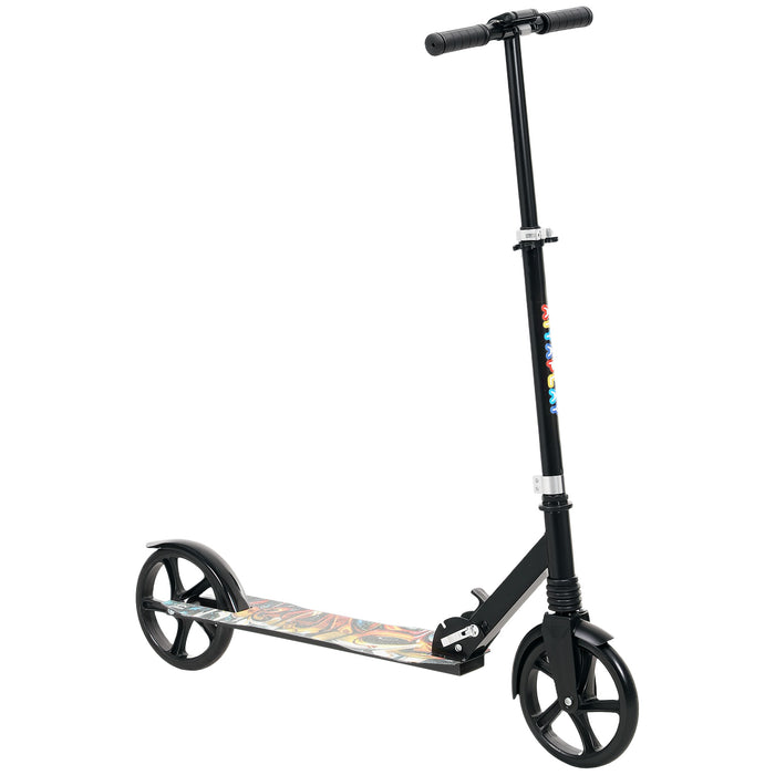 AIYAPLAY Foldable Kids Scooter with Adjustable Handlebar, 200mm Big Wheel, Rear Fender Brake, Gift for Ages 6-12 Years, Black