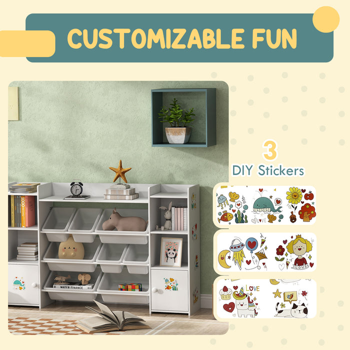 AIYAPLAY Kids Toy Organizers and Storage with 8 Removable Storage Bins and Bookshelf, White