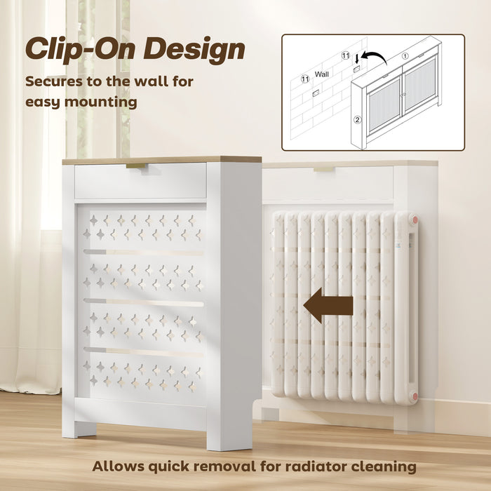 HOMCOM 78 x 19 cm Minimal Radiator Cover, with Drawer - White