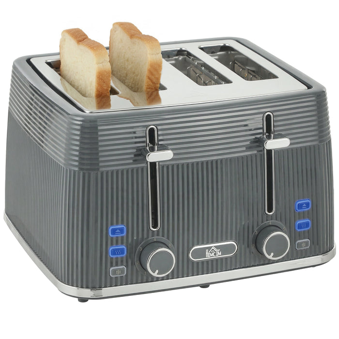 HOMCOM 4 Slice Toaster with 7 Browning Levels, Bread Toaster with Removable Crumb Tray, Grey