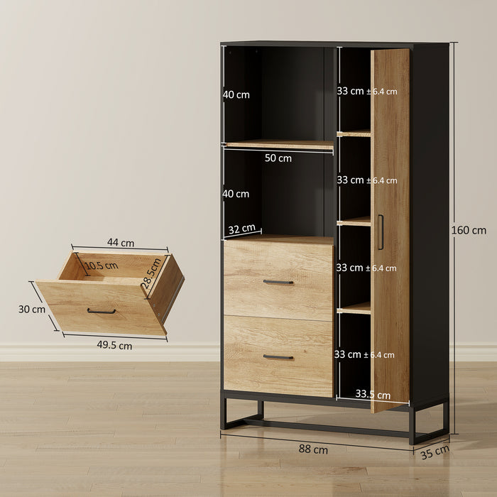 HOMCOM Tall Kitchen Cupboard, Freestanding Kitchen Pantry Cabinet with Adjustable Shelves, Drawers and Soft Close Door, 160cm