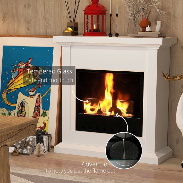 HOMCOM Gel and Ethanol Fireplace Stove, Modern Bioethanol Fire, Indoor Ethanol Burner with 1.2 Litres (39oz) Volume, Burns for Up to 3 Hours, 26 Inch, White