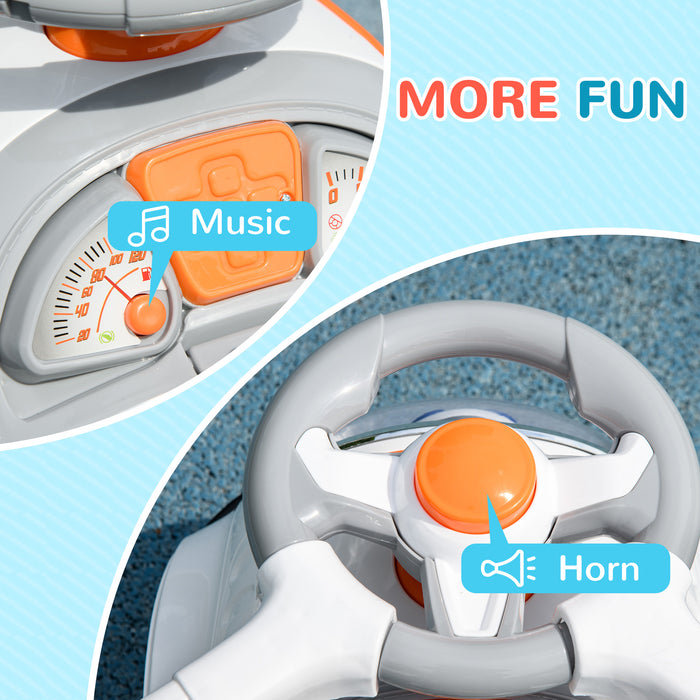 3-in-1 Cartoon Robot Ride-On Push Car - Foot-to-Floor Slider with Handle, Light-Up Features, Music, and Horn - Versatile Toy with Storage for Toddlers