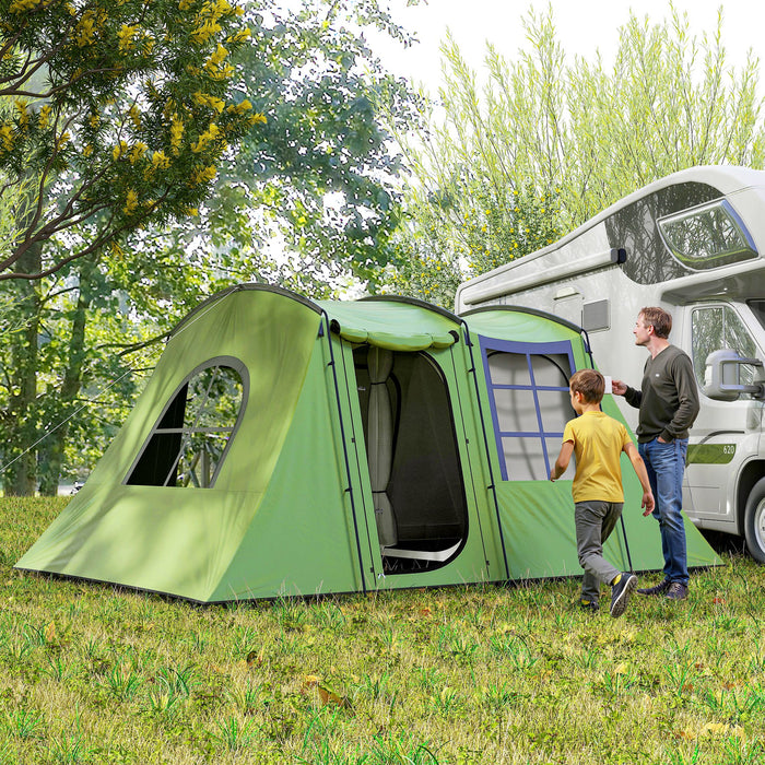Outsunny 3-4 Man Tunnel Tent, Family Camping Tent with Porch, Bedroom and Living Area, Sewn in Groundsheet, 3000mm Waterproof, Portable with Bag for Hiking, Festival, Backpacking, Green