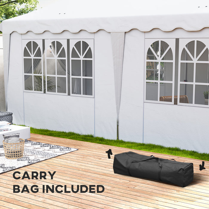Outsunny 3 x 6m Pop Up Gazebo with Sides, UPF50+ Height Adjustable Party Tent Instant Event Shelter with Carry Bag and Sand Bags for Garden, Patio, White