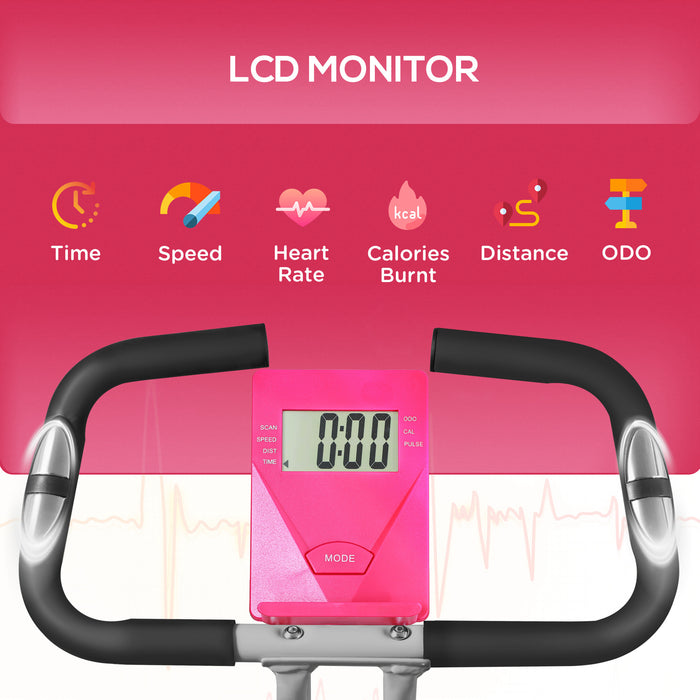 SPORTNOW Folding & Quiet Exercise Bike with 8-Level Magnetic Resistance and Heart-Rate Sensor for Home Gym, Pink and White