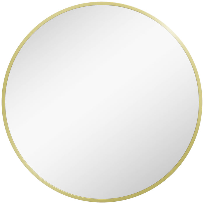 Round Gold-Tone Bathroom Mirror - Modern Aluminum-Framed Wall-Mounted Vanity, 60cm - Easy Installation for Living Room & Entryway Decor