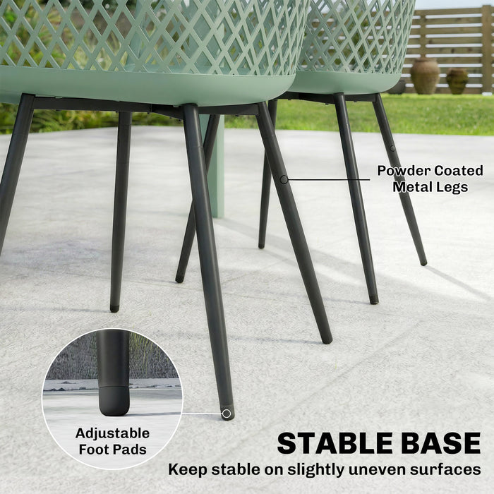 Outsunny Garden Chairs Set of 4, Garden Dining Chairs with Cut Out Diamond Back and Armrests for Patio, Balcony, Terrace, Green