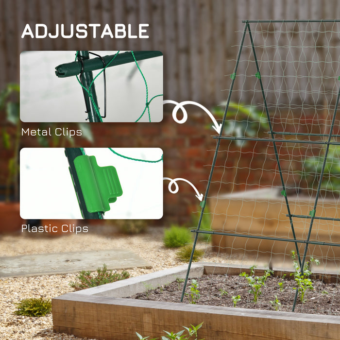 Outsunny Garden Cucumber Trellis for Climbing Plants, A-Frame Trellis Plant Support with Climbing Net, DIY Adjustable Cucumber Support Frame for Raised Bed, Vegetables, Flowers, Fruit, Green