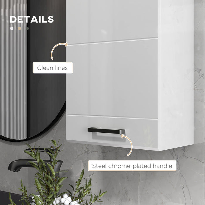 kleankin Bathroom Wall Cabinet, High Gloss Bathroom Storage Cabinet with Soft-Close Door, 3 Shelves, Adjustable Shelf, White