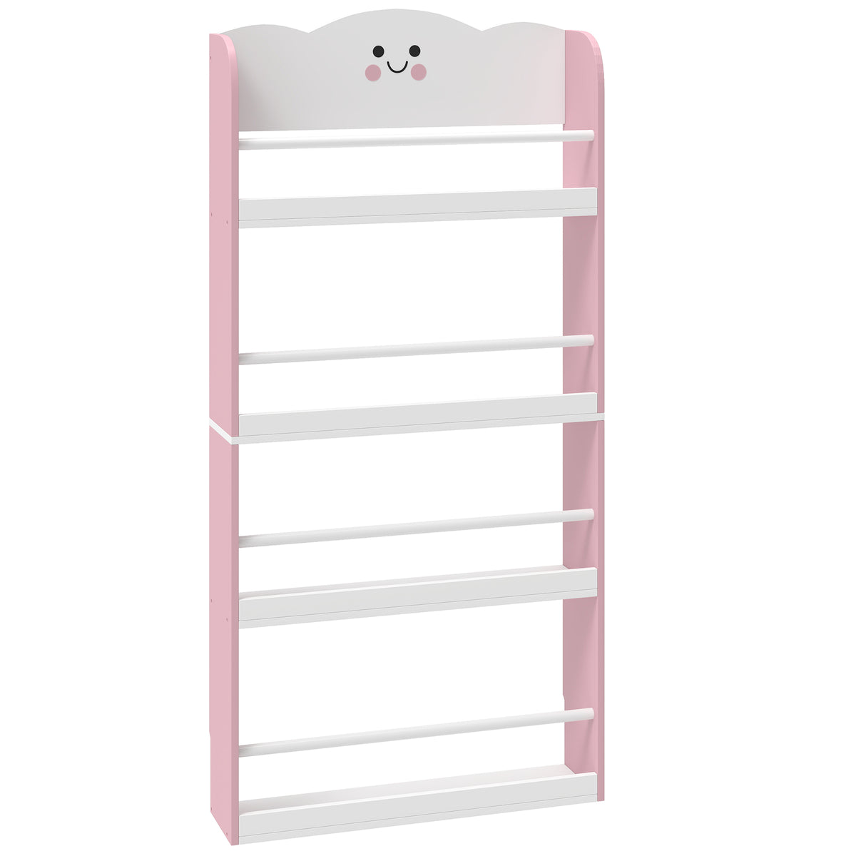 AIYAPLAY 4 Tier Kids Bookshelf, Wall-Mounted Children Bookcase, Toddler Space-Saving Bookcase for Kids Room, Playroom, Pink