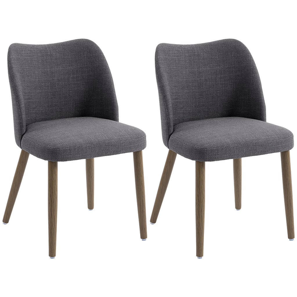 HOMCOM Dining Chairs Set of 2, Linen Upholstered Kitchen Chairs with Padded Seat, Curved Backrest, Rubberwood Legs, Dark Grey