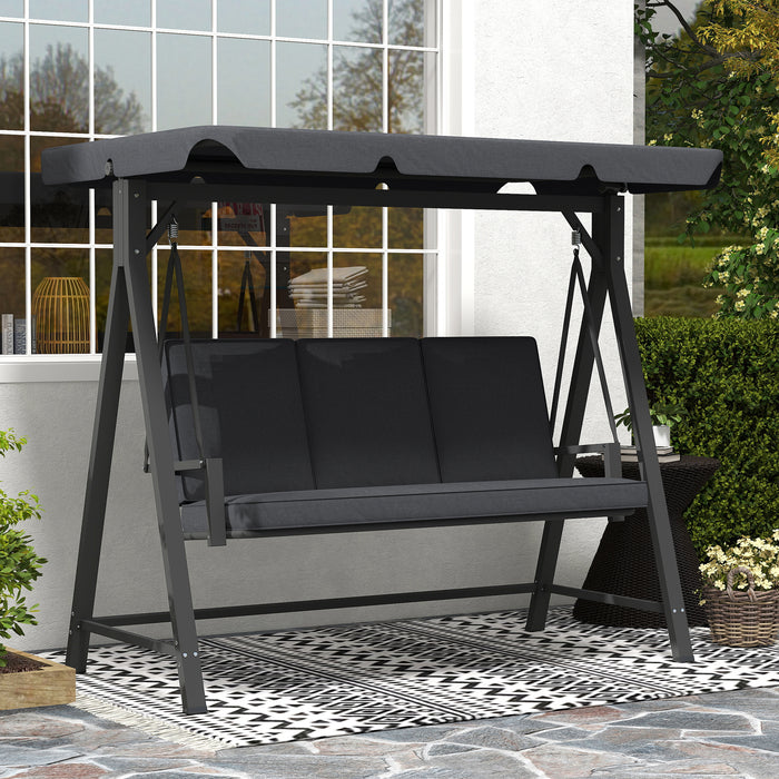 Outsunny Three-Seater Garden Swing Bench, with Adjustable Canopy - Dark Grey