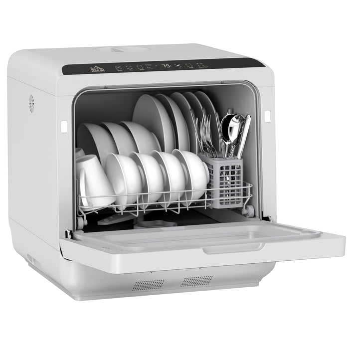 HOMCOM Tabletop Dishwasher, Mini Countertop Dishwasher with 4 Place Settings, 6 Programs, 6L Water Tank, Touch Control, LED Display, Delay Start, Dual Water Supply and Fruit Wash Mode, Silver Tone