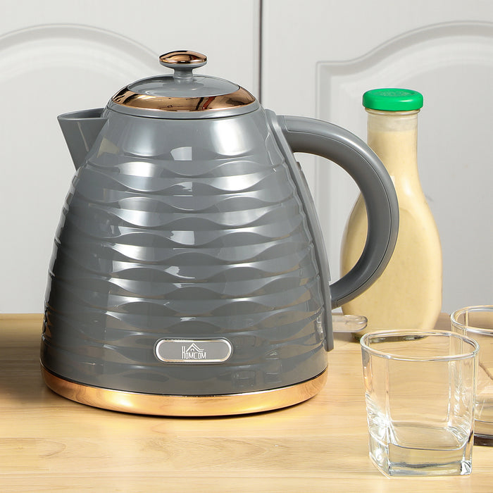 HOMCOM Electric Kettle, 1.7L, Fast Boil, 3kW Water Kettle with Removable Washable Anti-scale Filter, Auto Shut-off, 360° Swivel, BPA Free, Grey Water Ripple Texture