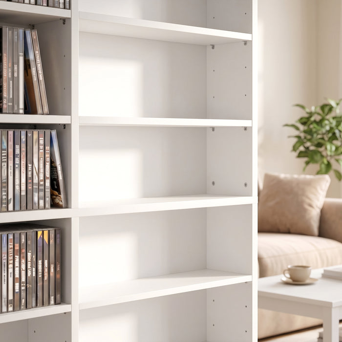 HOMCOM 1032 CD/594 DVD Storage Unit, Blu-ray Media Storage Shelf with 24 Compartments and 18 Adjustable Shelves, White