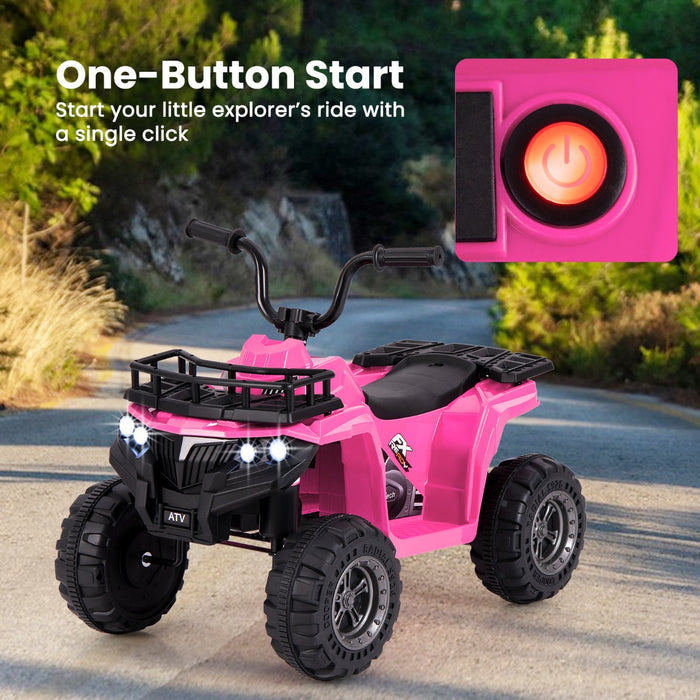 6V 4-Wheeler Quad Car with One-Button Start and Tread Tires-