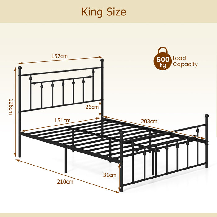 Single/Double/King Size Metal Bed Frame with Headboard-Black-Single Size