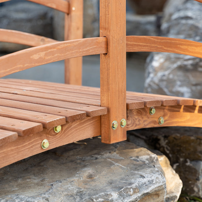 Outsunny 6FT Wooden Garden Bridge with Safety Railings, Classic Arc Footbridge for Stream Pond Walkway, Orange