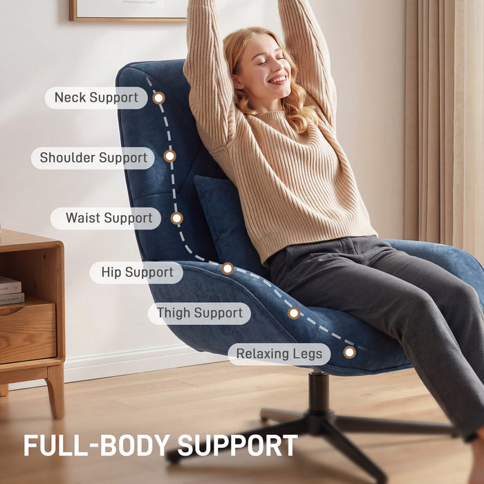 HOMCOM Accent Chair, Chenille Upholstered Swivel Armchair with Lumbar Pillow, High Back, Deep Seat and Metal Legs, Dark Blue