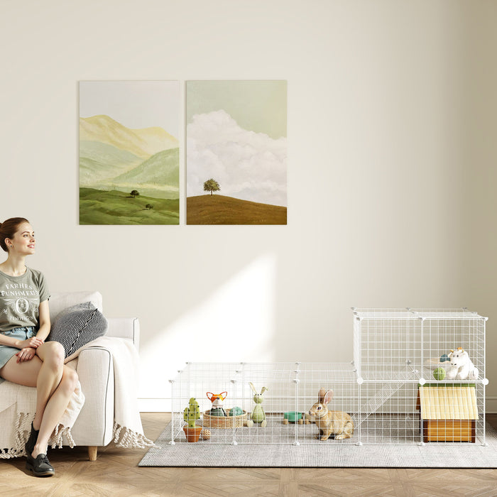 PawHut DIY 36 Panel Pet Playpen Metal Wire Fence for Chinchilla, Hedgehog, Bunny, Indoor, Outdoor Use, White