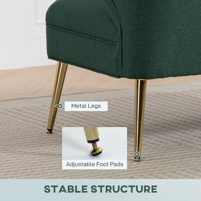 HOMCOM 2 Seater Sofa, Linen-look Fabric Small Sofa with Wing Back, Thick Seat, Metal Legs, Dark Green