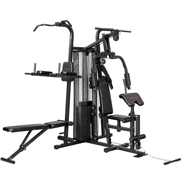 SPORTNOW All-in-One Home Gym Machine, Multifunctional Power Cage with 69 kg Weight Stack and Pulley System, Black