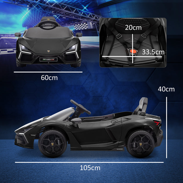AIYAPLAY Lamborghini Revuelto Licensed 12V Ride on Car w/ Butterfly Doors Training Wheels, Suspension, Remote Control Black | Aosom UK
