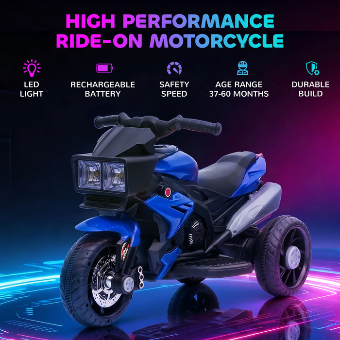 AIYAPLAY Kids Electric Motorcycle Ride-On Toy, 3-Wheel Battery-Operated Motorbike with Horn, Toddler Ride On Bike, Blue