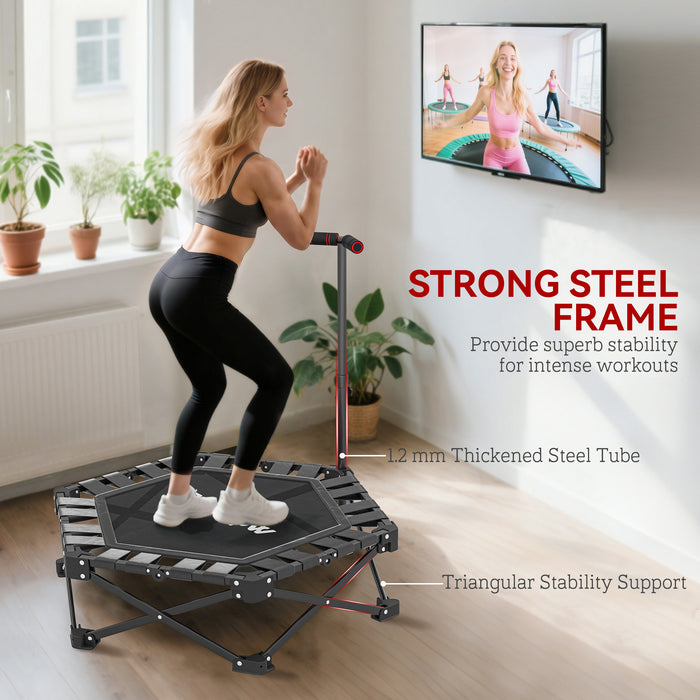 SPORTNOW 42" Foldable Mini Trampoline, One-Step Fold & Open, Rebounder Trampoline with 3-Level Adjustable Handle for Adults