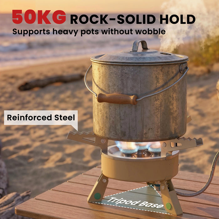 Outsunny 7000W Camping Stove with Piezo Ignition, High Power Gas Stove with 50kg Capacity and Carry Bag for Outdoor Hiking Khaki