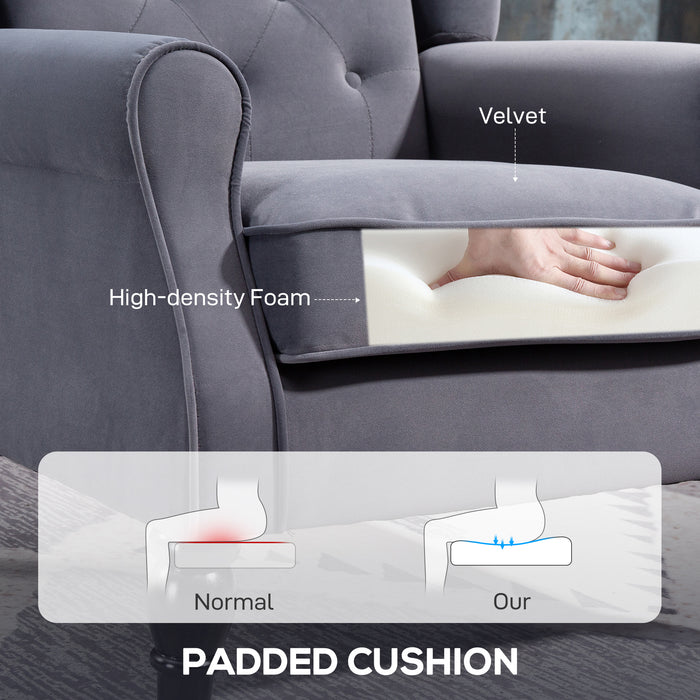 HOMCOM Wingback Accent Chair, Retro Upholstered Button Tufted Occasional Chair for Living Room and Bedroom, Charcoal Grey