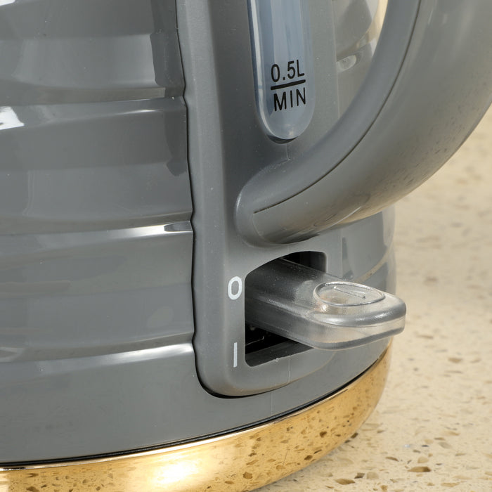 HOMCOM Electric Kettle, 1.7L, Fast Boil, 3kW Water Kettle with Removable Washable Anti-scale Filter, Auto Shut-off, 360° Swivel, BPA Free, Grey Water Ripple Texture