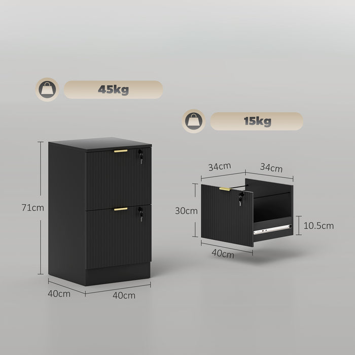 HOMCOM Filing Cabinet, Fluted Vertical File Cabinet with 2 Lockable Drawers and Hanging Rails, Black