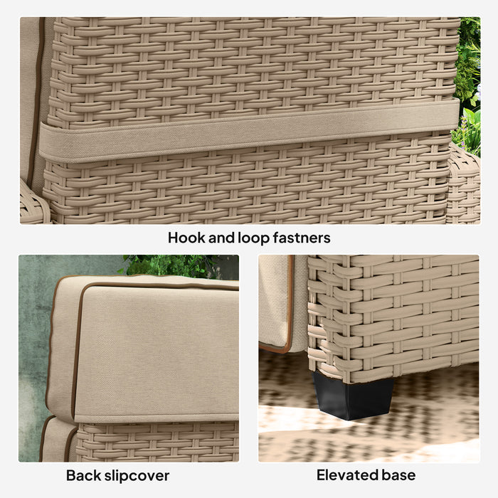 Outsunny Rattan Garden Recliner Chair, Adjustable Backrest Reclining Rattan Chair with Flip Table, Cushion and Footrest, Indoor Outdoor Lounge Reclining Sun Lounger for Patio, Yellow/Beige