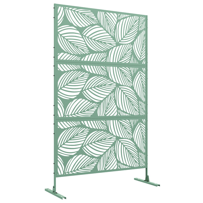 Outsunny Metal Decorative Privacy Screen Outdoor Divider, Green Leaf