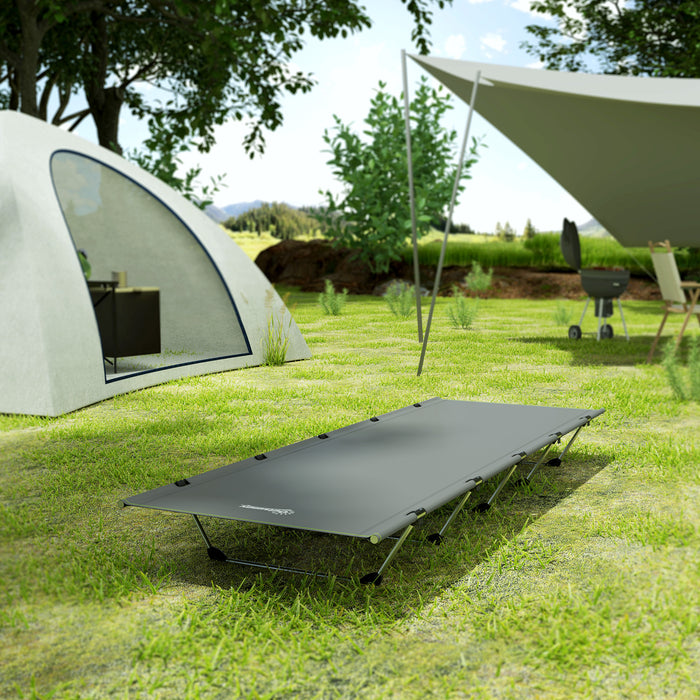 Outsunny Lightweight Camping Bed, Aluminium Portable Camp Cot w/ Strong Support 150kg and Carry Bag for Camping, Dark Grey