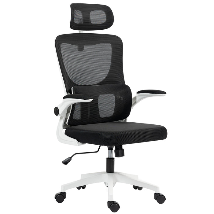Vinsetto Ergonomic Office Chair, High Back Mesh Computer Desk Chair with Adjustable Headrest and Lumbar Support, Rotatable Armrests, Tilt Function for Home Office, Black