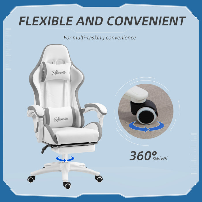 Racing Gaming Chair with Footrest - PU Leather Reclining Computer Chair with 360 Swivel, Headrest & Lumbar Support - Ergonomic Design for Gamers and Home Office Use