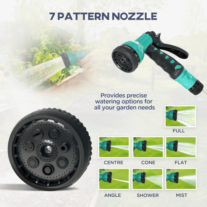 Outsunny Retractable Hose Reel Wall Mounted, 20+2m Garden Hose Pipe Reel with Lock, Auto Rewind, 7 in 1 Spray Nozzle, Includes Wall Fixings, 180° Swivel, Outdoor Watering, Green