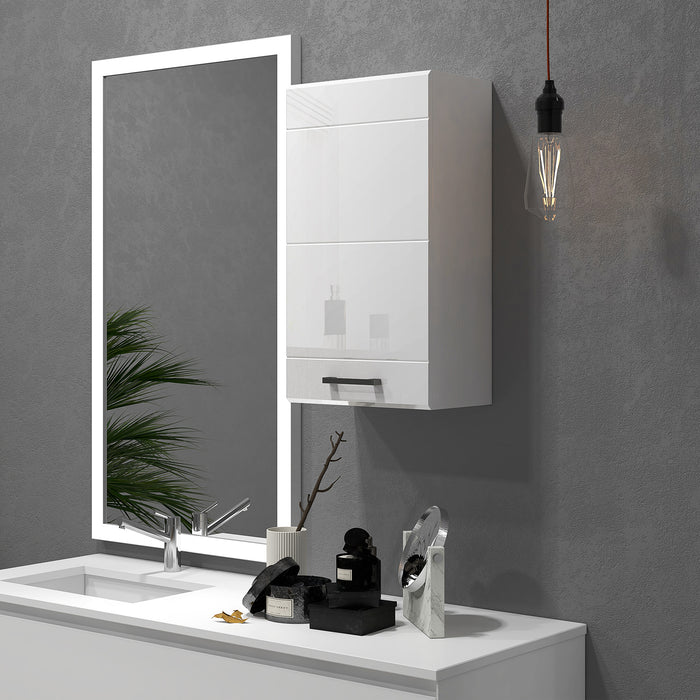 kleankin Bathroom Wall Cabinet, High Gloss Bathroom Storage Cabinet with Soft-Close Door, 3 Shelves, Adjustable Shelf, White