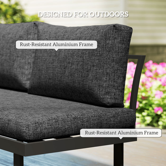 Outsunny 4 Seater L Shaped Aluminium Sectional Garden Furniture Set with 2 Loveseats and Wood-Plastic Coffee Table - Dark Grey
